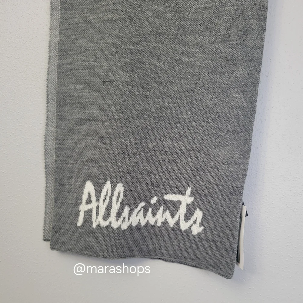 All Saints Gray Logo Jacquard Scarf